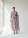 Banarsi Mauve (light Purple) Chanderi Cotton Silk Embroidered Three Piece Suit