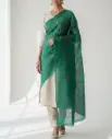 Dark Green- Kantha Hand Embroidery Matka Silk floral motif 