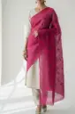 Pink- Kantha Hand Embroidery Matka Silk Dupatta