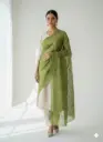 Parrot Green- Kantha Embroidery Matka Silk  Embellished Dupatta 