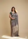 Grey Kantha Saree: Hand Embroidery Matka Silk