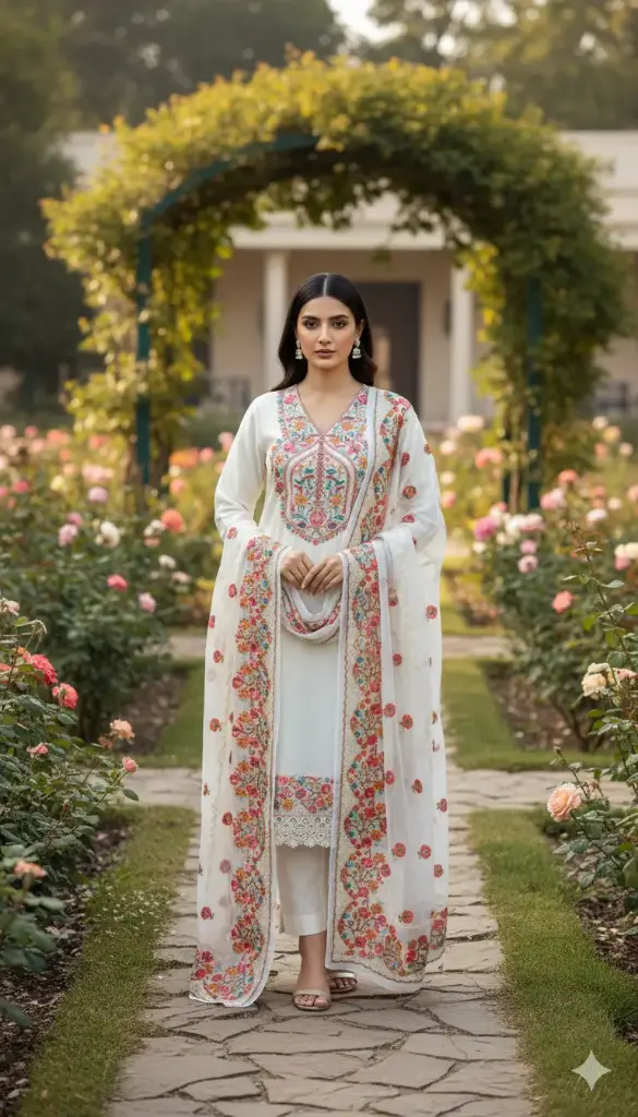 Embroidered Kashmiri Pure Chiffon Unstitched Suit Material 