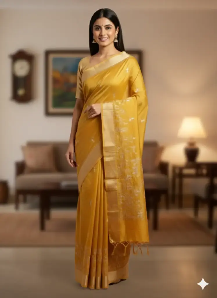 The Warli Weaves: Yellow Cotton Silk Saree with Blouse