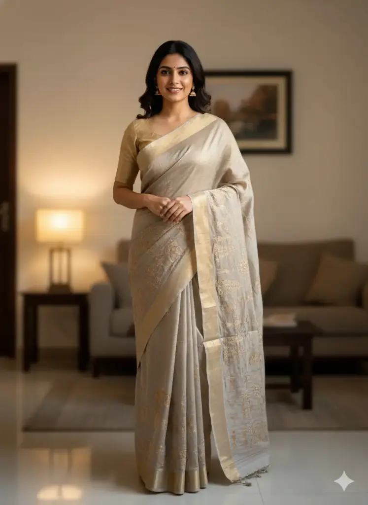The Warli Weaves: Gray Cotton Saree, perfect for both daily wear and professional attire