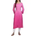 Women's Chikankari Lucknowi Hand Embroidered Rayon Pink Dual/Ombre Shade Kurti 