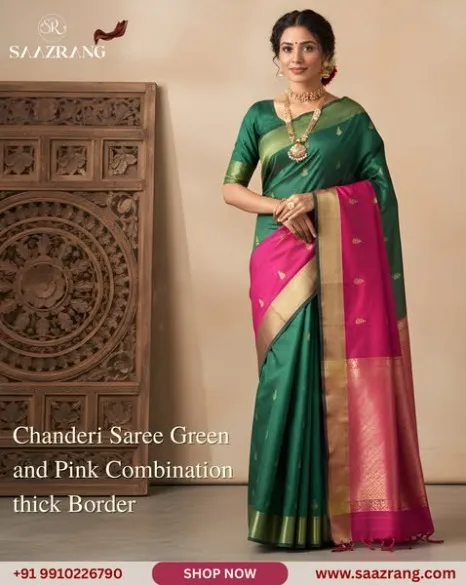 Chanderi Silk Green & Red Saree